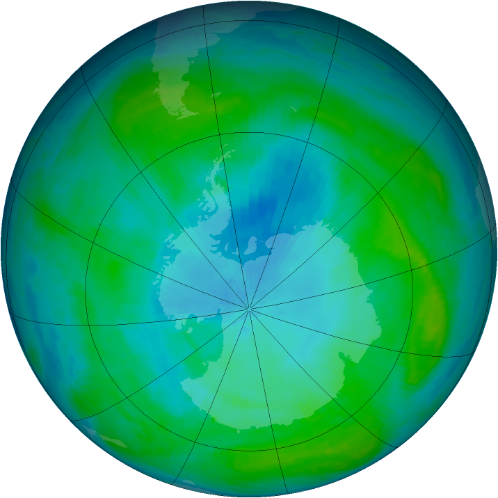 Antarctic ozone map for 05 February 1987